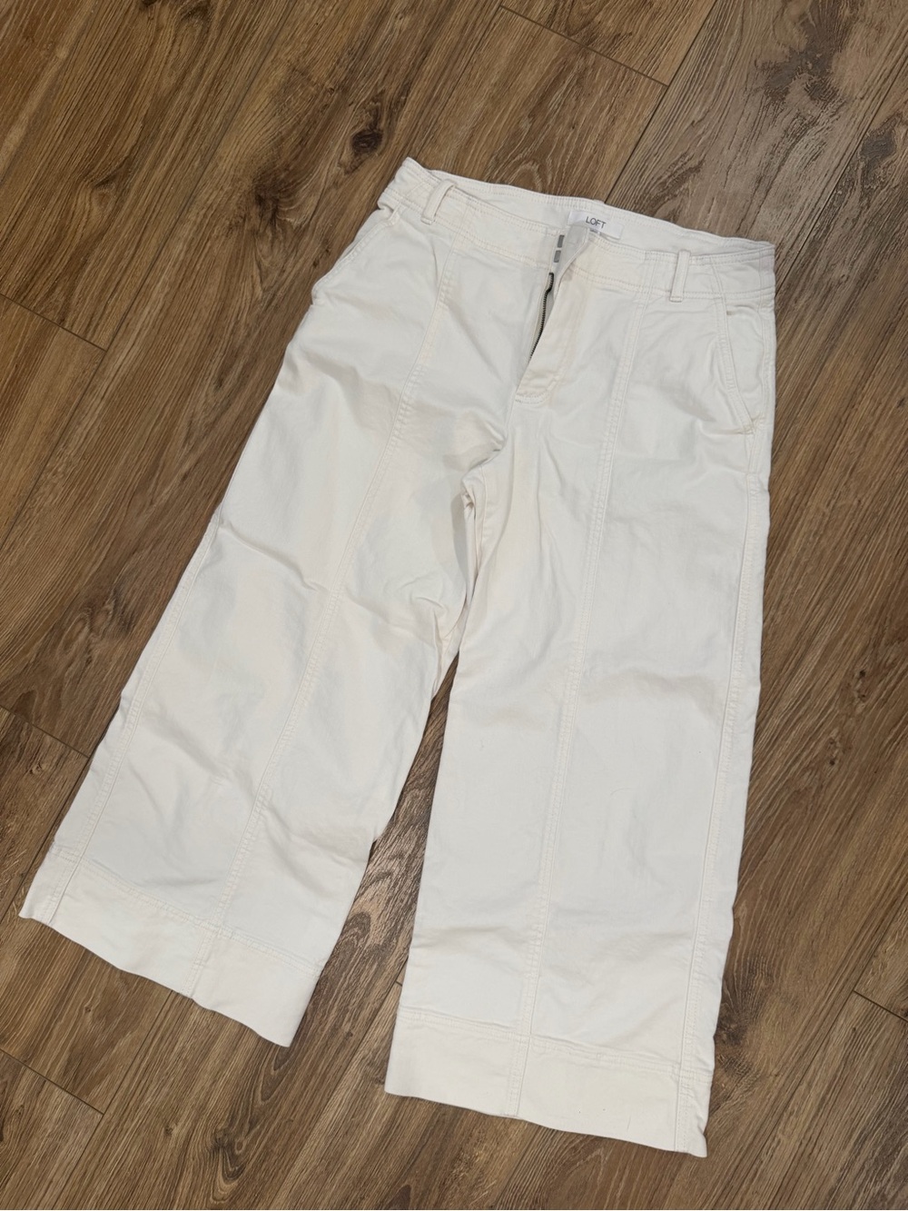 LOFT Women’s Wide-Leg Cream Cotton Ankle Pants - 6 Curvy
